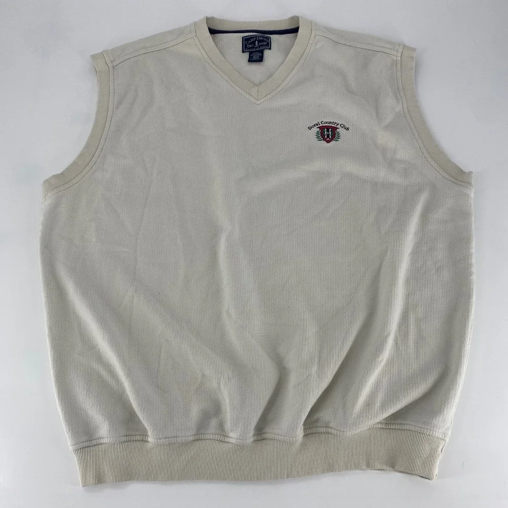 Camp David Finest Clothing Mens XL V Neck Golf‎ Vest Cream Doral Country Club